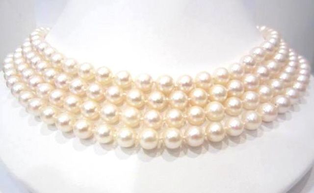 4-Strand Pearl and Diamond Necklace in 18K White Gold