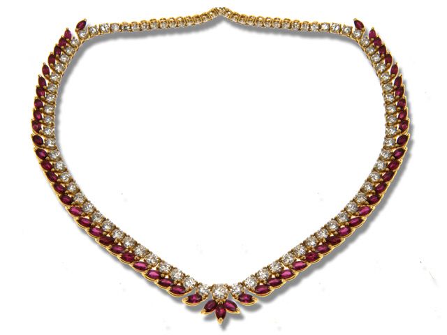 18K Yellow Gold Ruby and Diamond Necklace