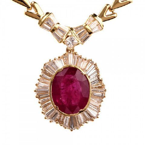 18K Yellow Gold Burma Ruby and Diamond Necklace