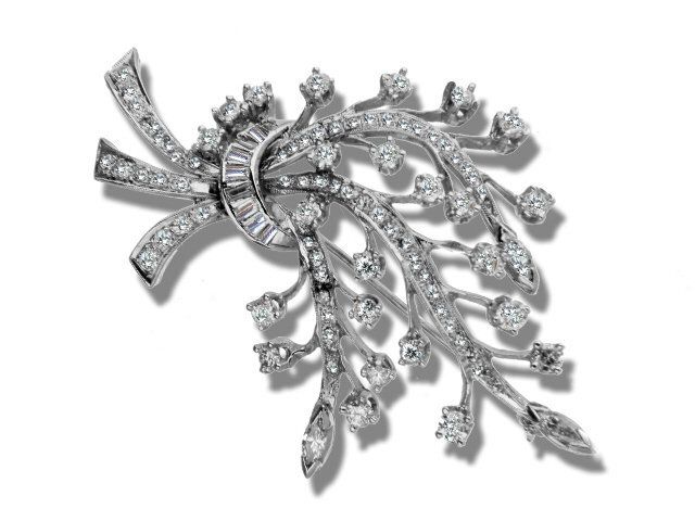 14K White Gold Diamond Spray Pin