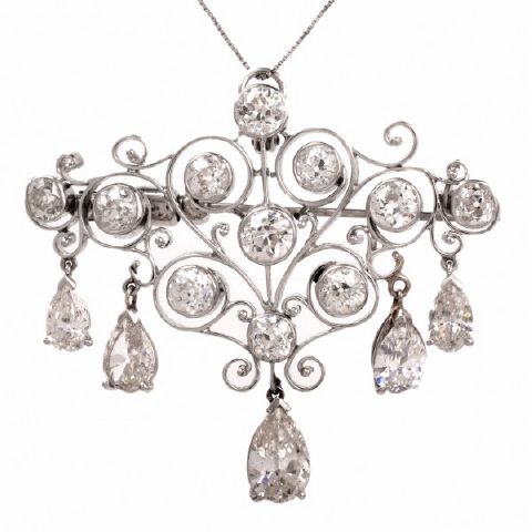 Platinum and Diamond Brooch Pendant with 7.5cts