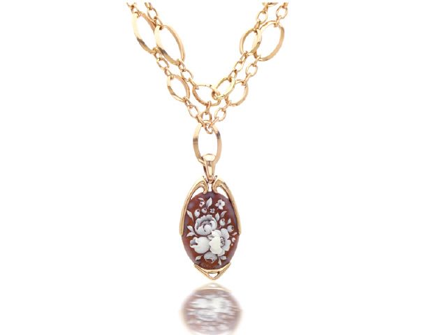 18K R/G LG. CAMEO FLOWER PENDANT