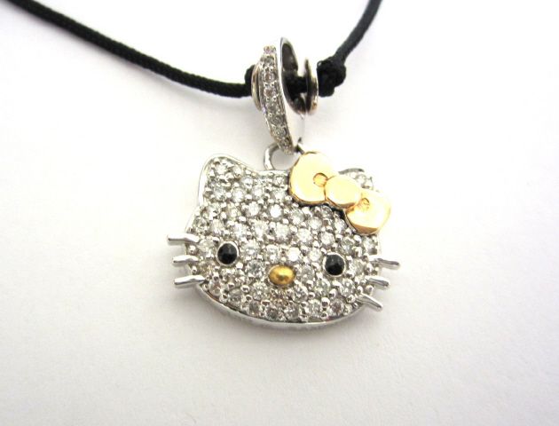 Estate Hello Kitty Diamond Pendant with black cord