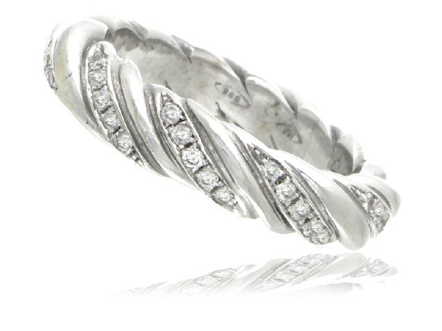 14K White Gold and Diamond Twist motif Band Ring