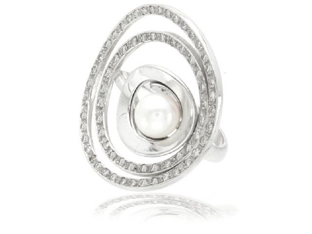 14K White gold fine diamond and pearl CIRCLE IN CI