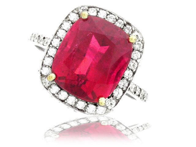 18k white gold rubelite and diamond ring