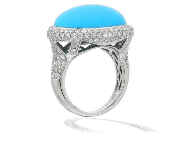 18K WHITE GOLD DIAMOND TURQUOISE RING