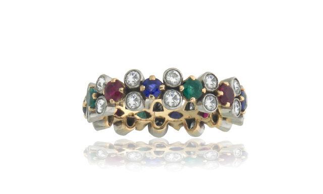 18K YELLOW GOLD CARTIER DIAMOND, RUBY, EMERALD, SAPPHIRE RING