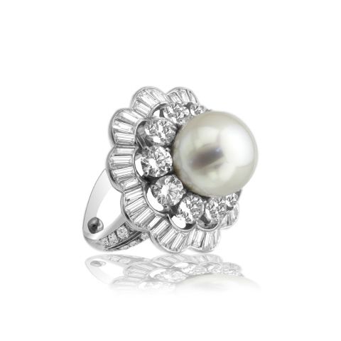 PLATINUM DIAMOND SOUTH SEA PEARL RING 12.5MM