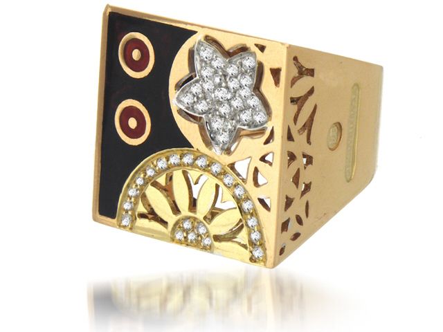 18K Y/G DIAMOND ENAMEL "INDIA PREZIOSA" RING