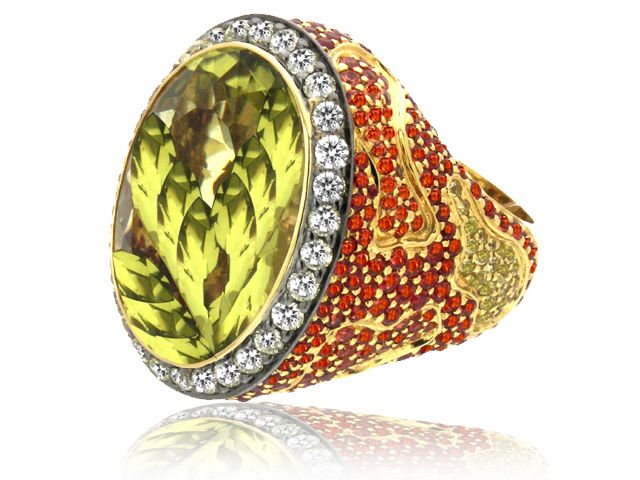 18K R/G DIAMOND & COLOR STONE RING