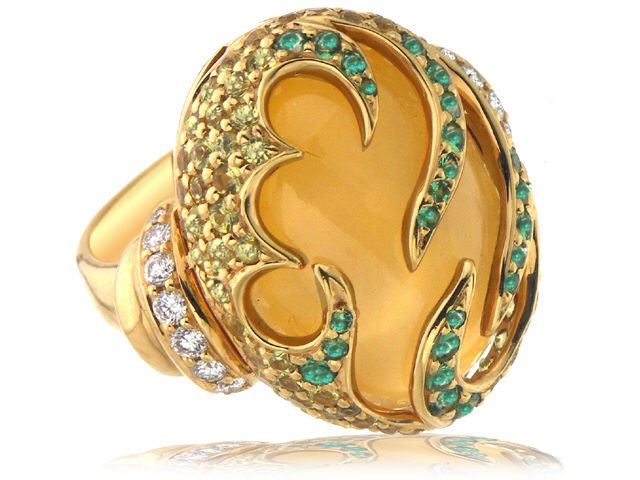 18K R/G DIAMOND & COLOR STONE RING