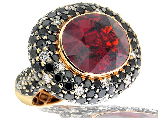 18K ROSE GOLD BLACK DIAMOND, SPESSERTITE GARNET DIAMOND RING