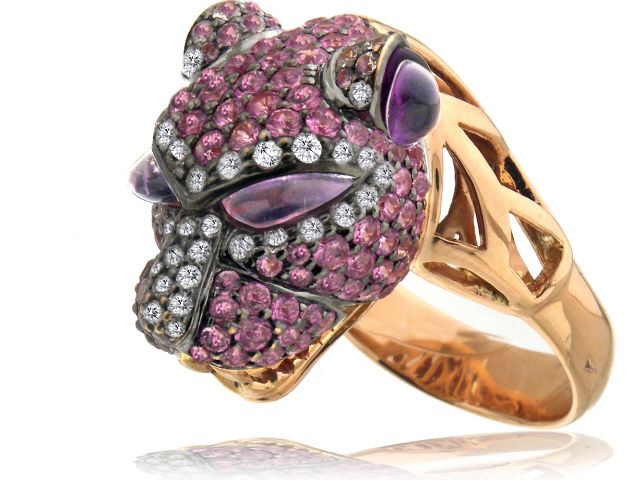 18K R/G DIAMOND & COLOR STONE TIGER RING