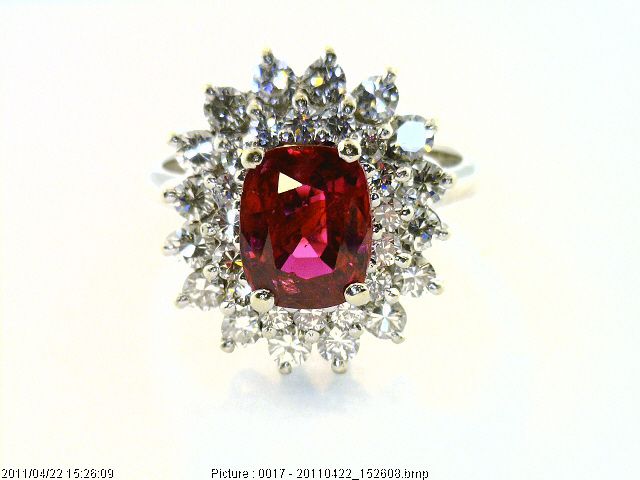 18K W/G RUBY + DIAMOND RING W/ 2.05CTS RUBY ATW AND