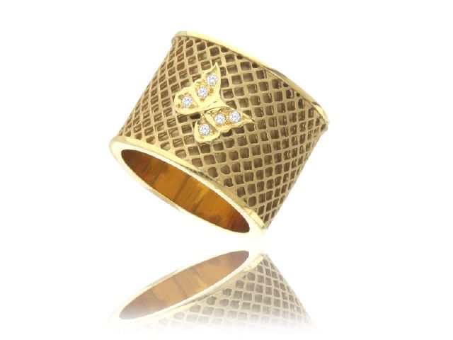14K Y/G Honeycomb Diamond Butterfly Ring Dias=.06cts