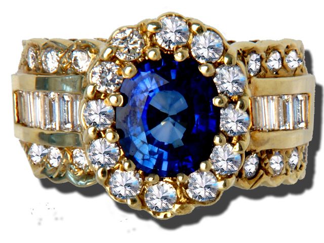 14K Yellow Gold Sapphire and Diamond Ring with 2cts AT