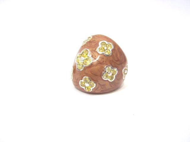 Sterling Silver Brown Enamel and Yellow C.Z. Diamond R