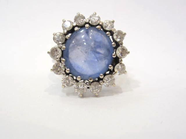 14K White Gold Star Sapphire and Diamond Ring