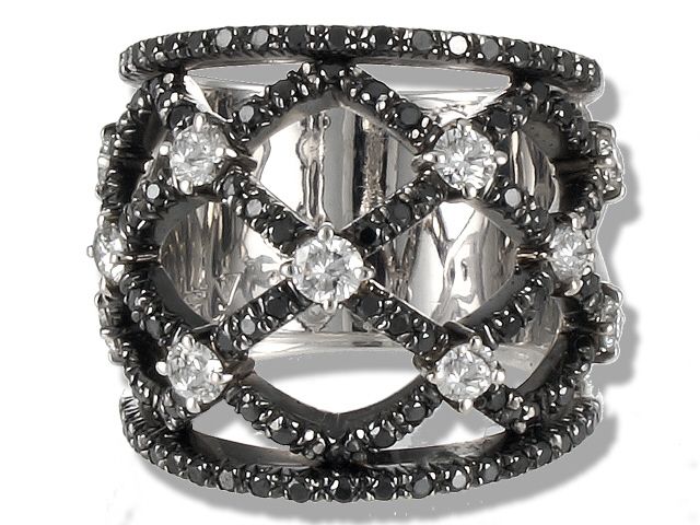18K White Gold H. Stern Diamond and Black Diamond Ring