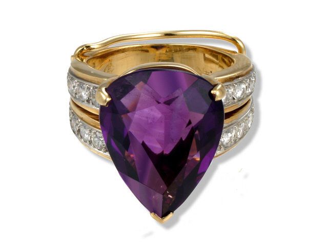 14K Yellow Gold Amethyst Diamond Ring