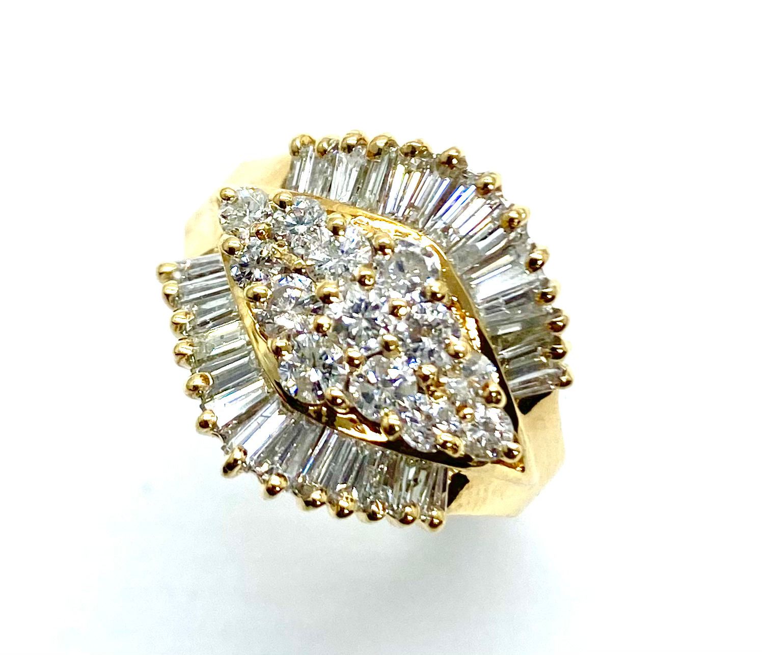 Estate Round and Baguette Diamonds Ring