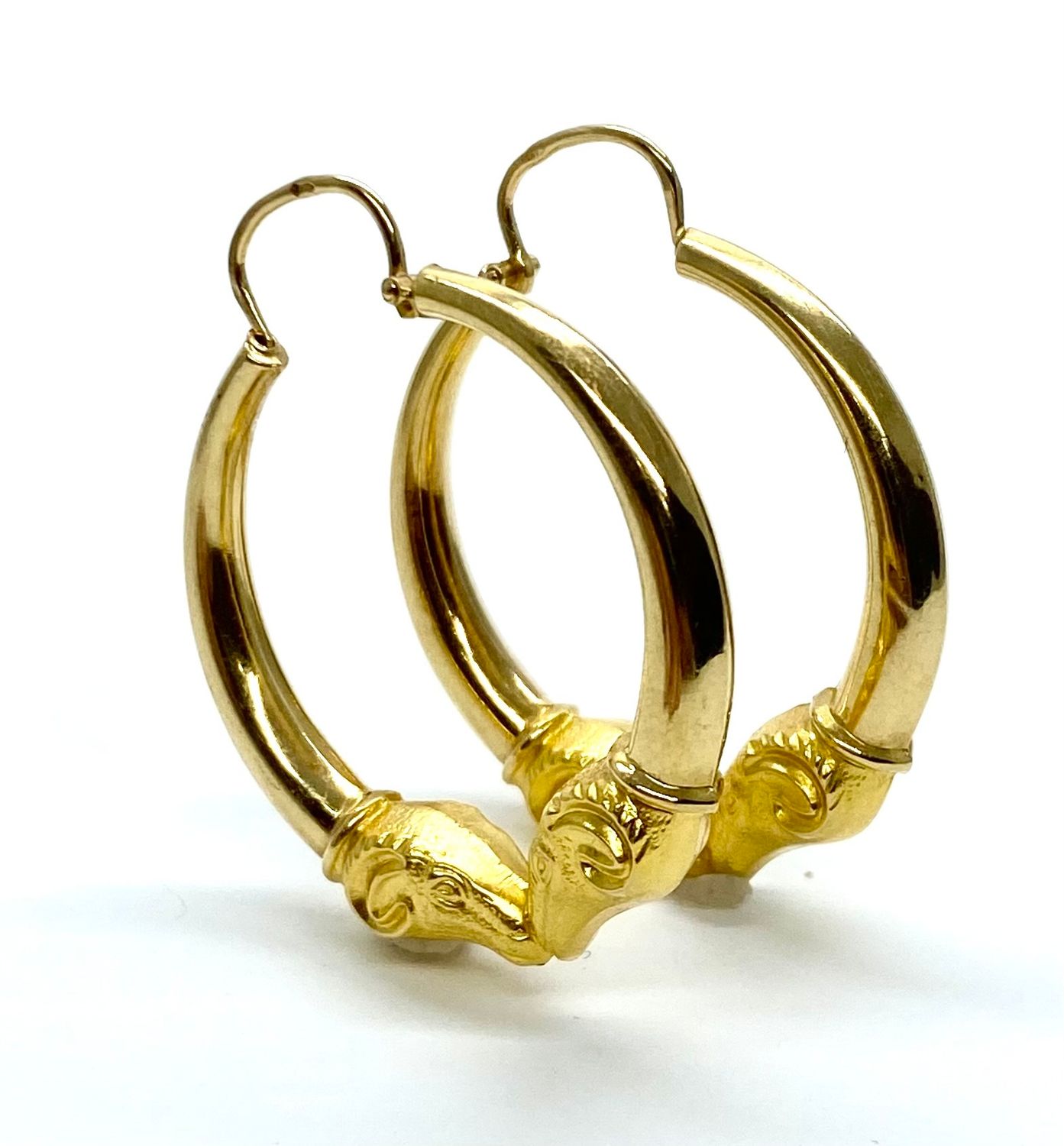 Estate Gold rams head Hoop Earrings