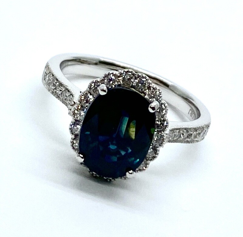 Blue Sapphire and Diamond Ring