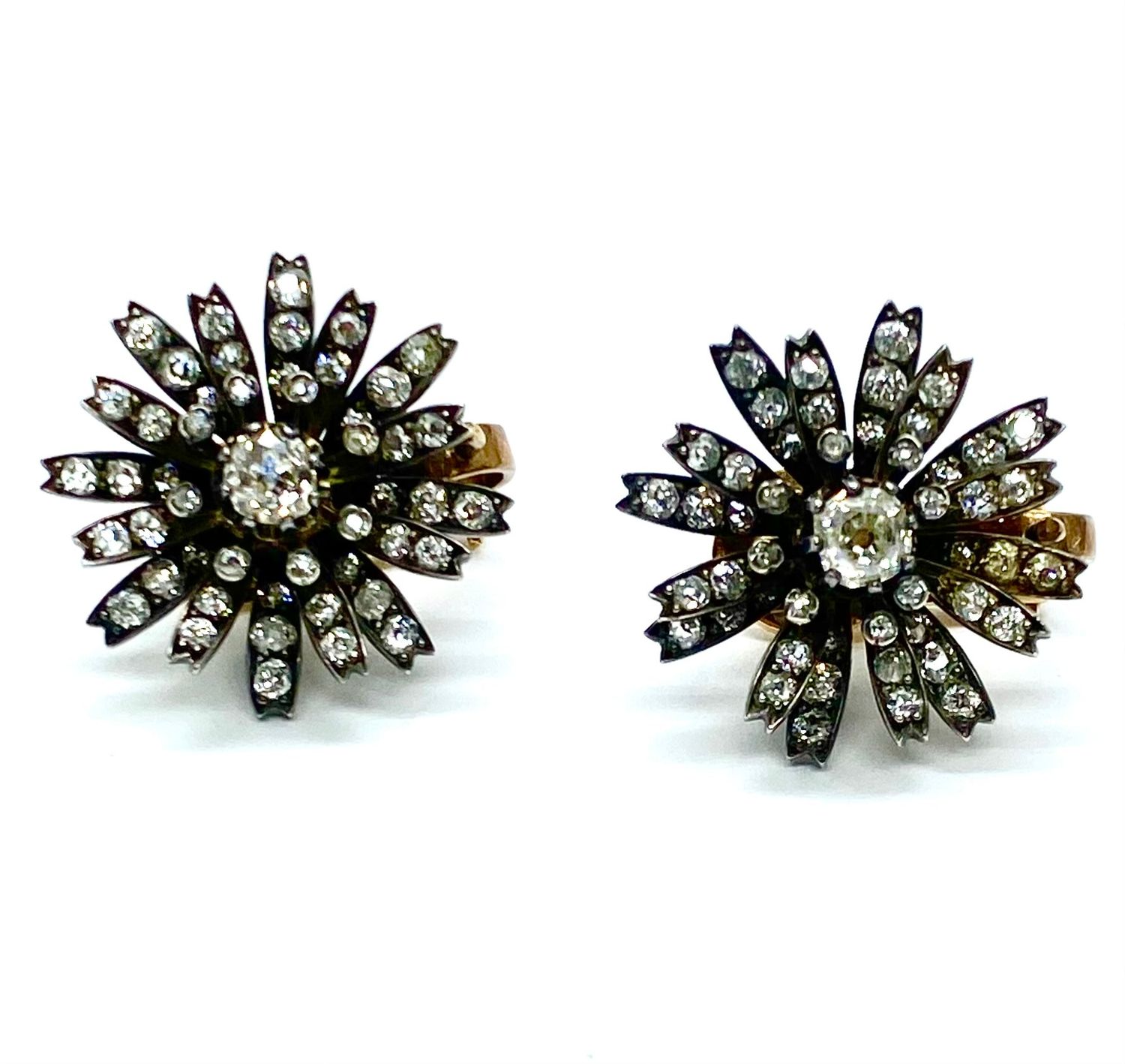 French Victorian Diamond Flower Earrings