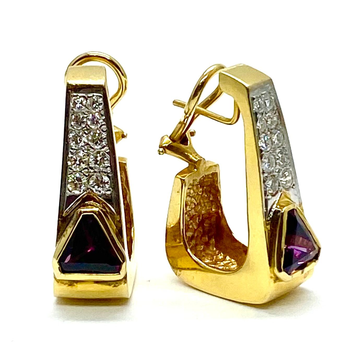 Estate Rhodolite Garnet and Diamonds Earrings