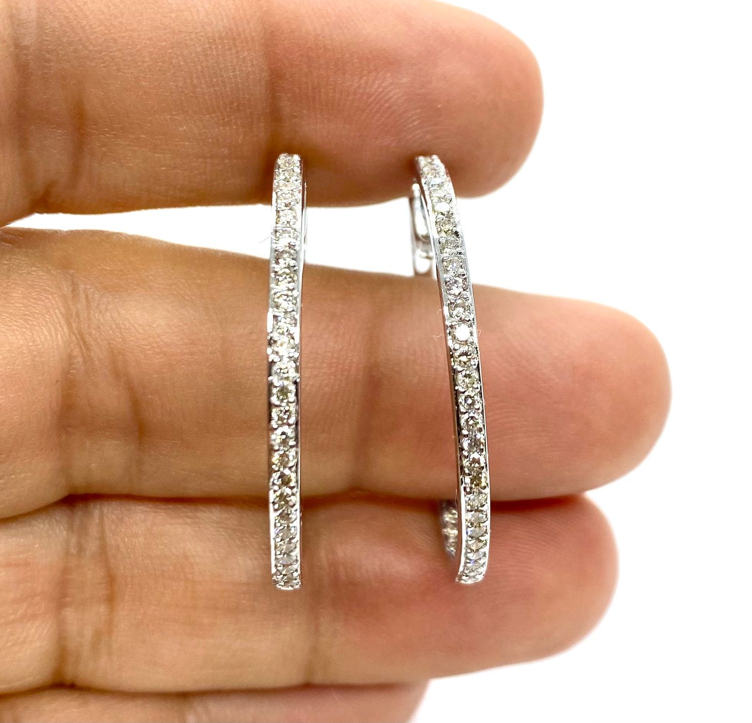 Diamond Hoop Earrings 1 1/4"
