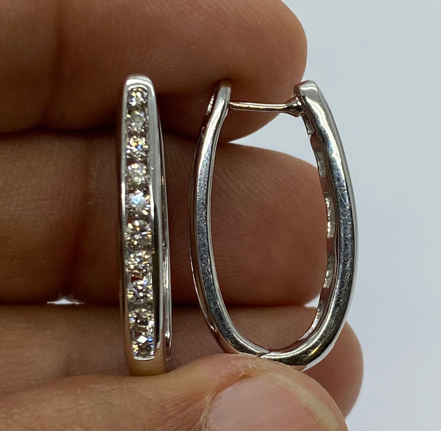 Oval Diamond Hoop Earrings