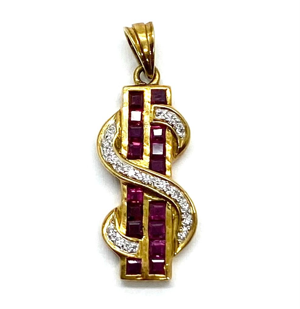Dollar Sign Pendant with Ruby and Diamond