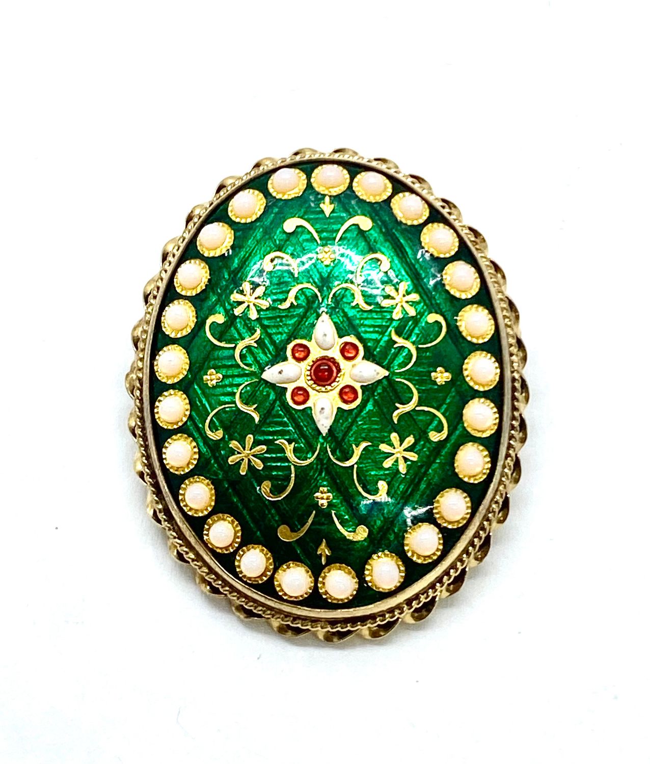 Opals and Green Enamel Pendant