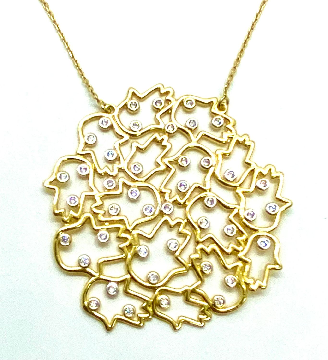 Hamsa desing Necklace with Cubic Zirconia Diamonds