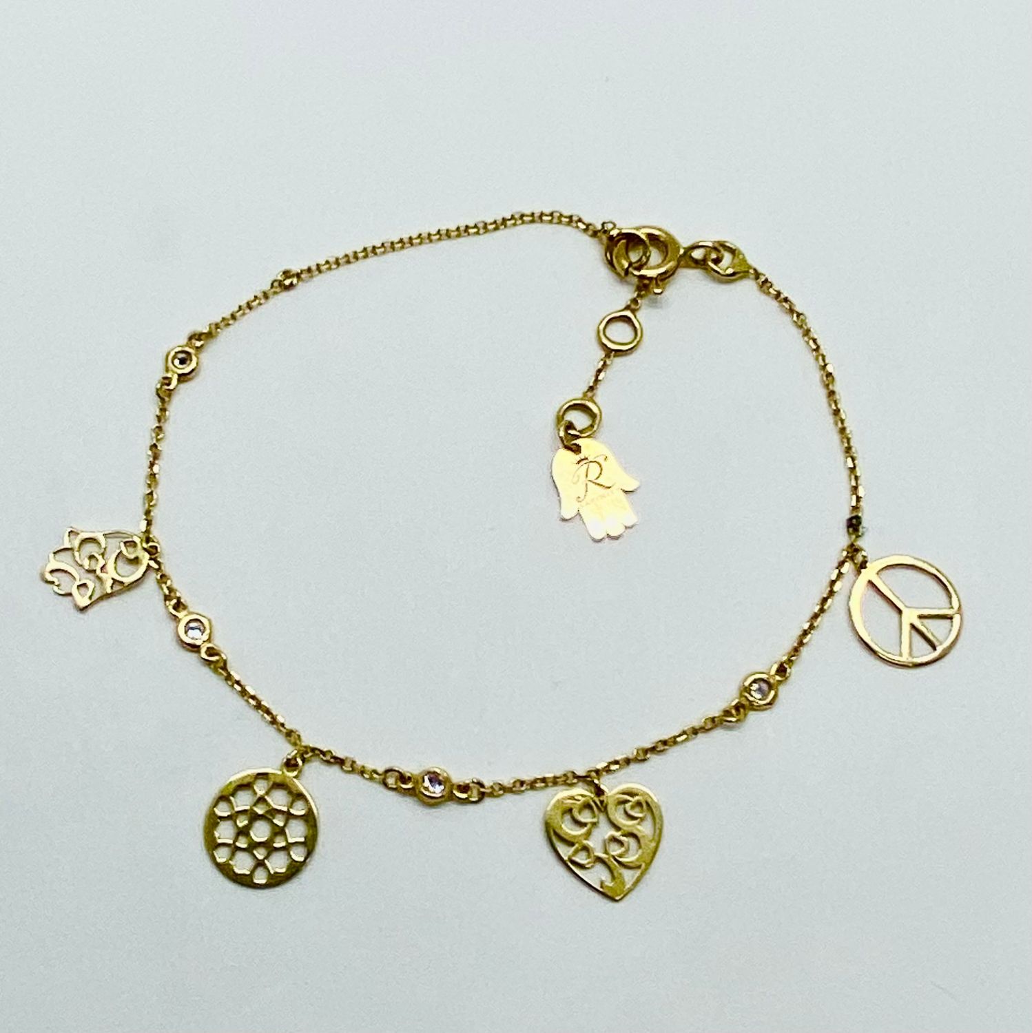 Hamsa, Heart & Peace Bracelet in Gold