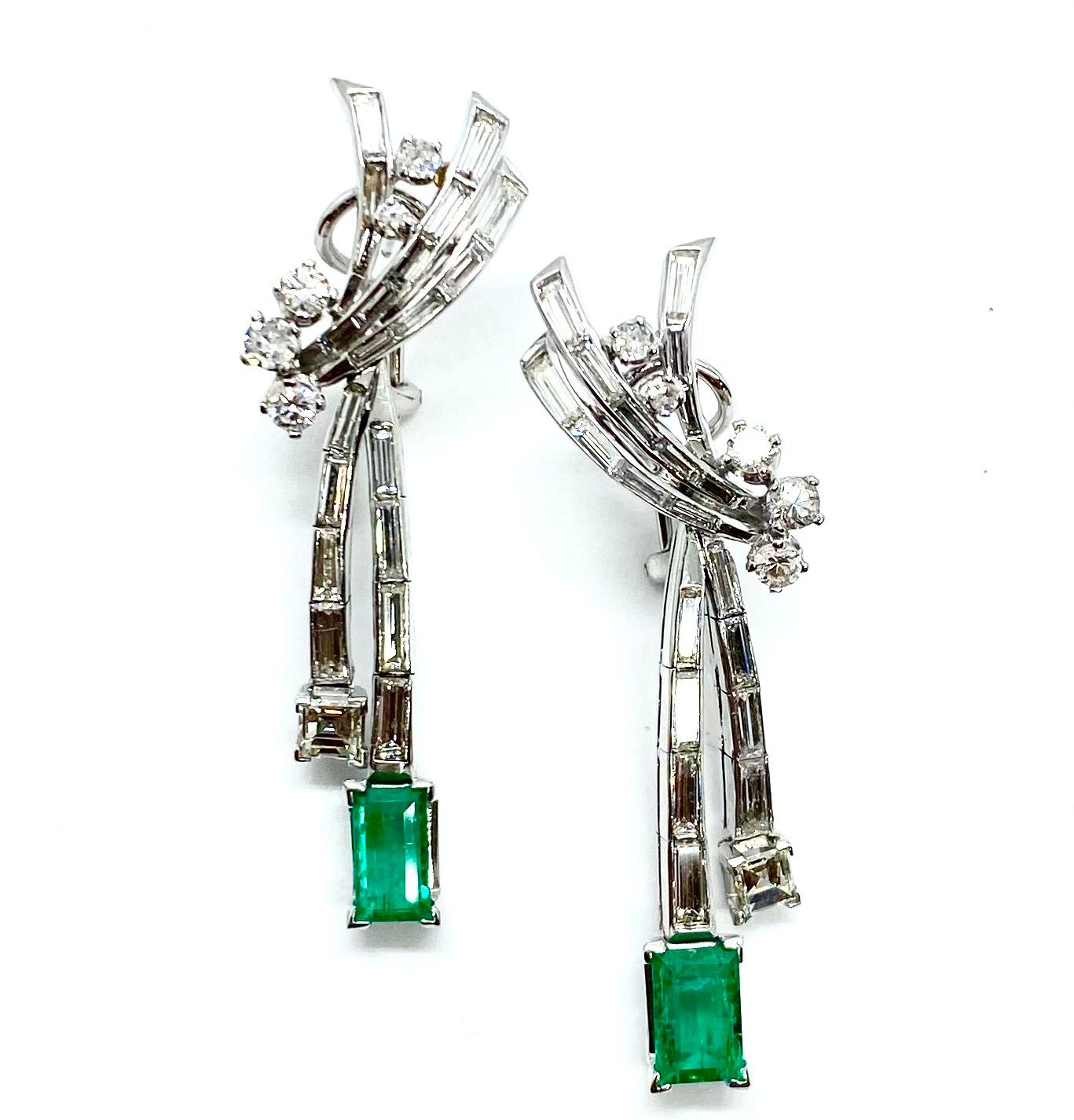 Platinum & Gold Emerald & Diamond Earrings