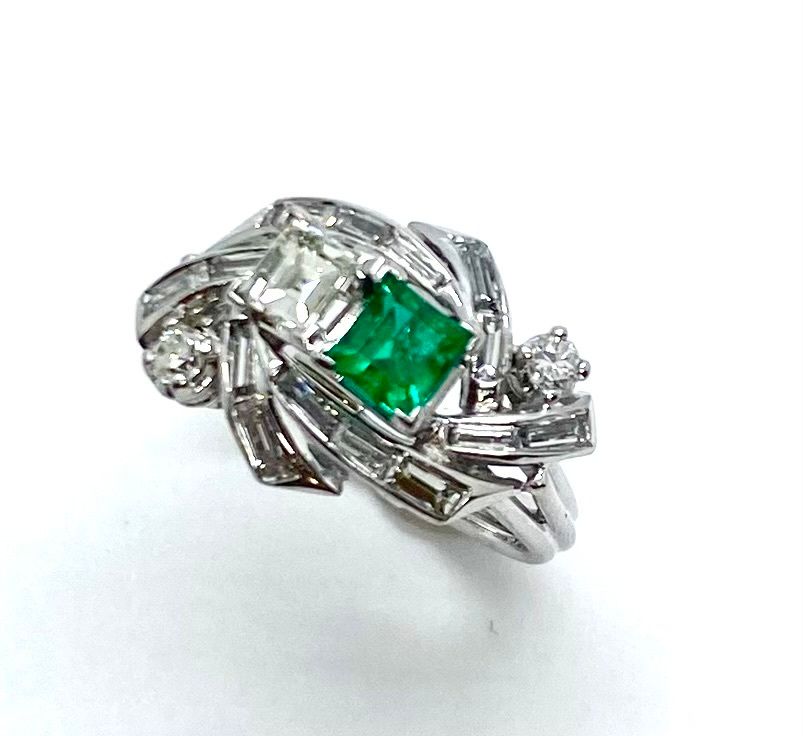Platinum & Gold Emerald & Diamond Ring
