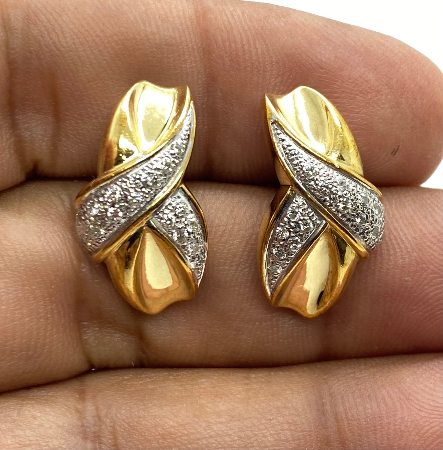 Estate Yellow Gold and Diamond Earrings