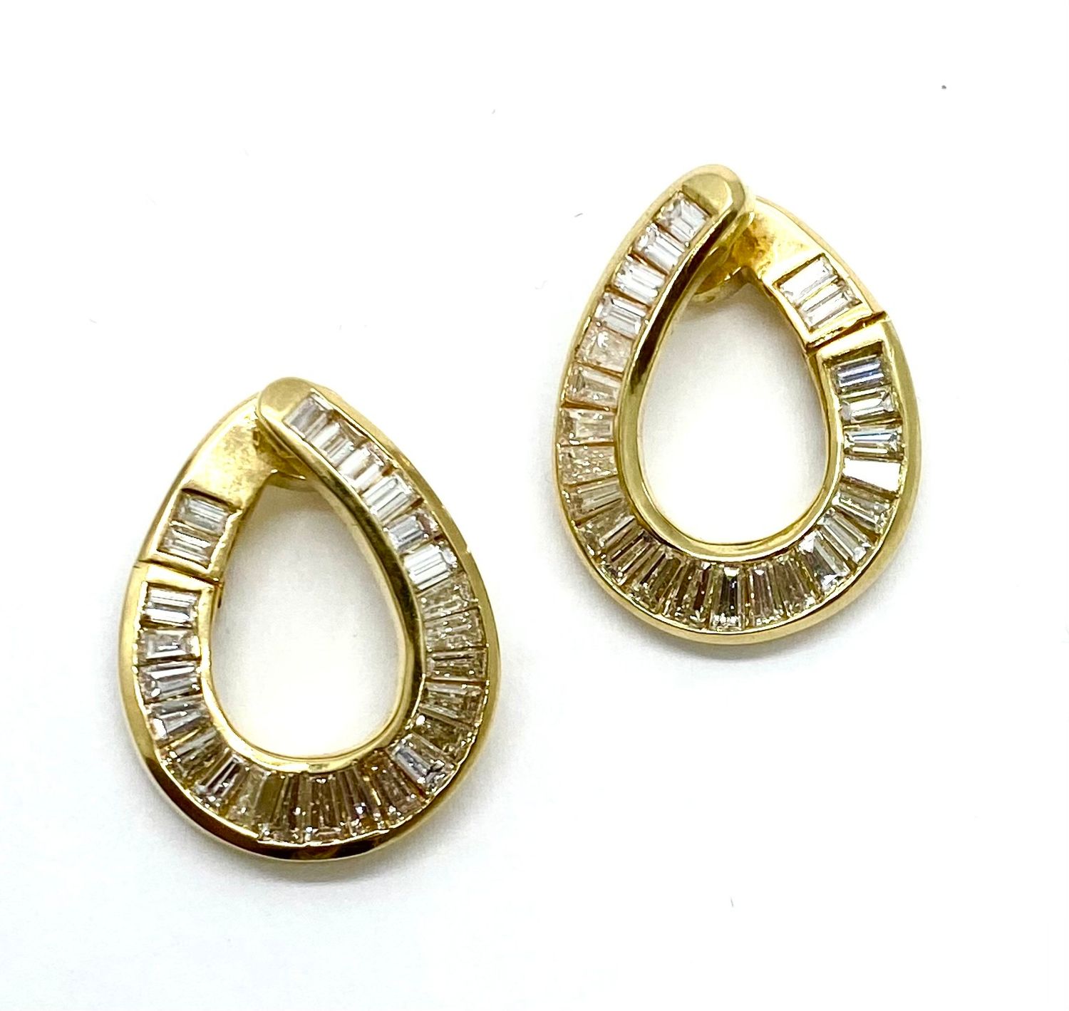 Baguette Diamonds in Yellow Gold Hoops