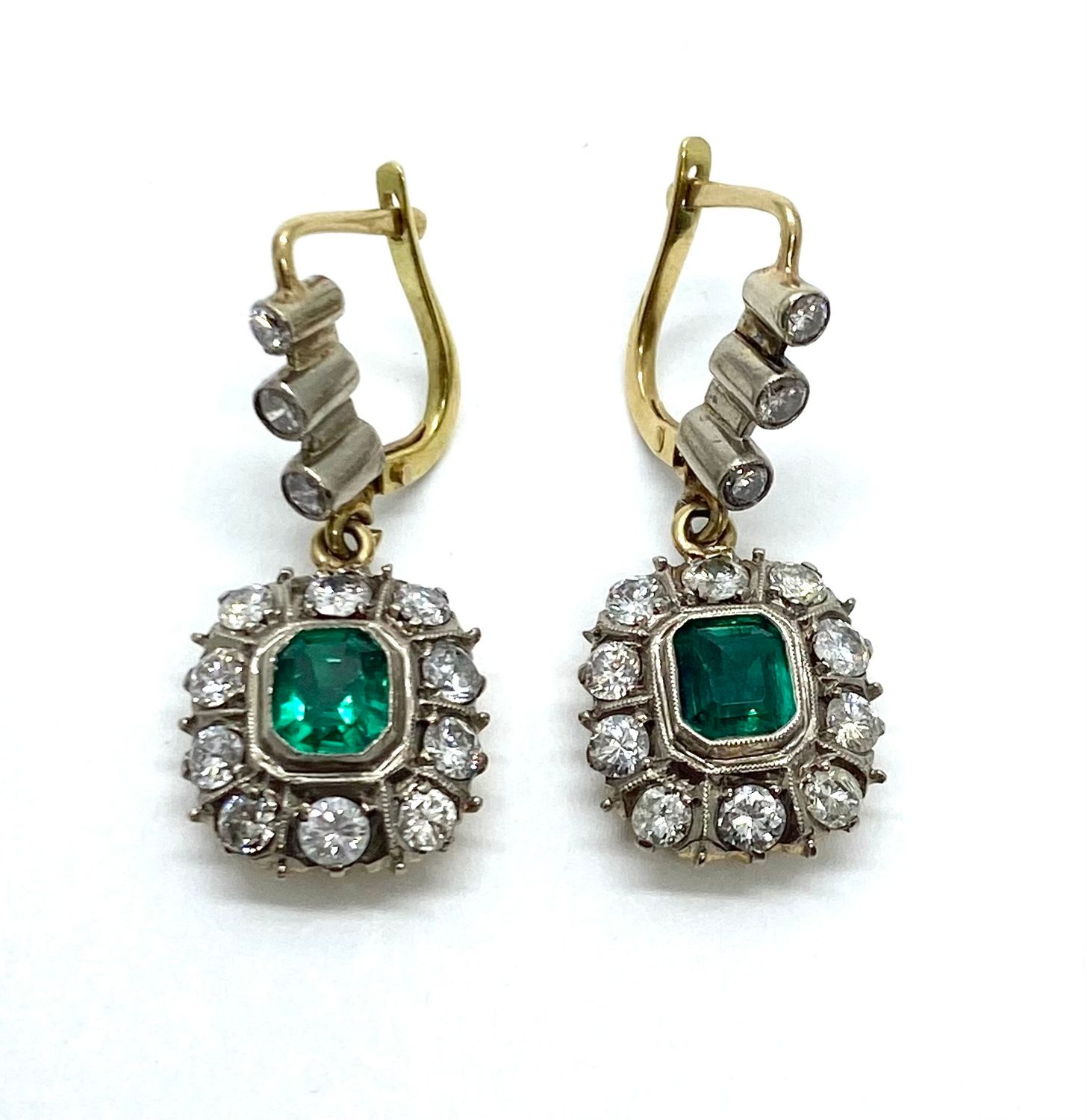 Estate Emerald and Diamond Earrings