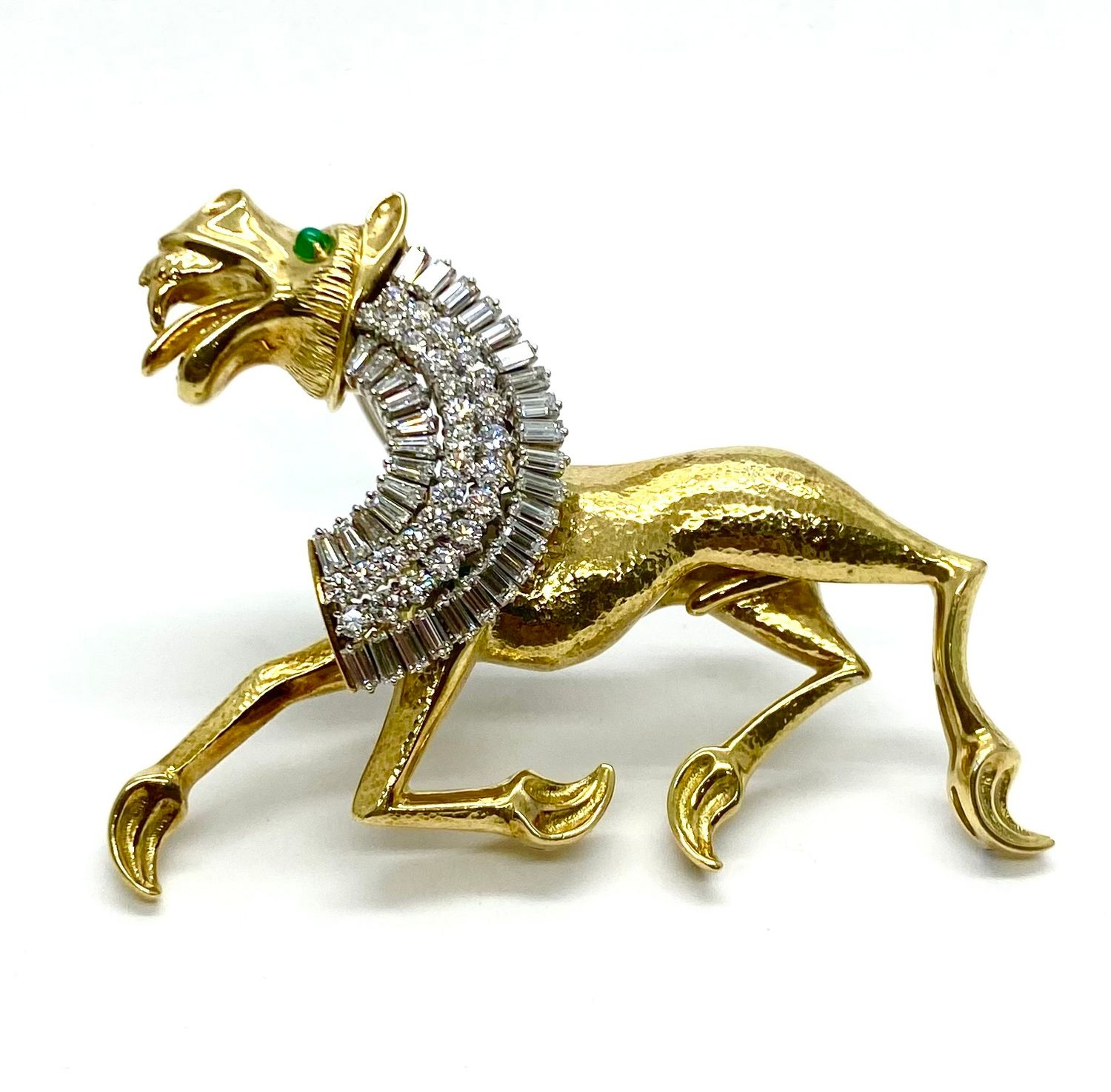 Roman Griffin Brooch Pin with Diamonds in Yellow Gold