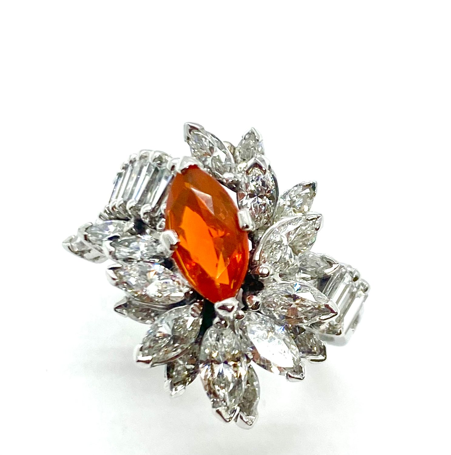 Mexican Fire Opal and Diamond Ring