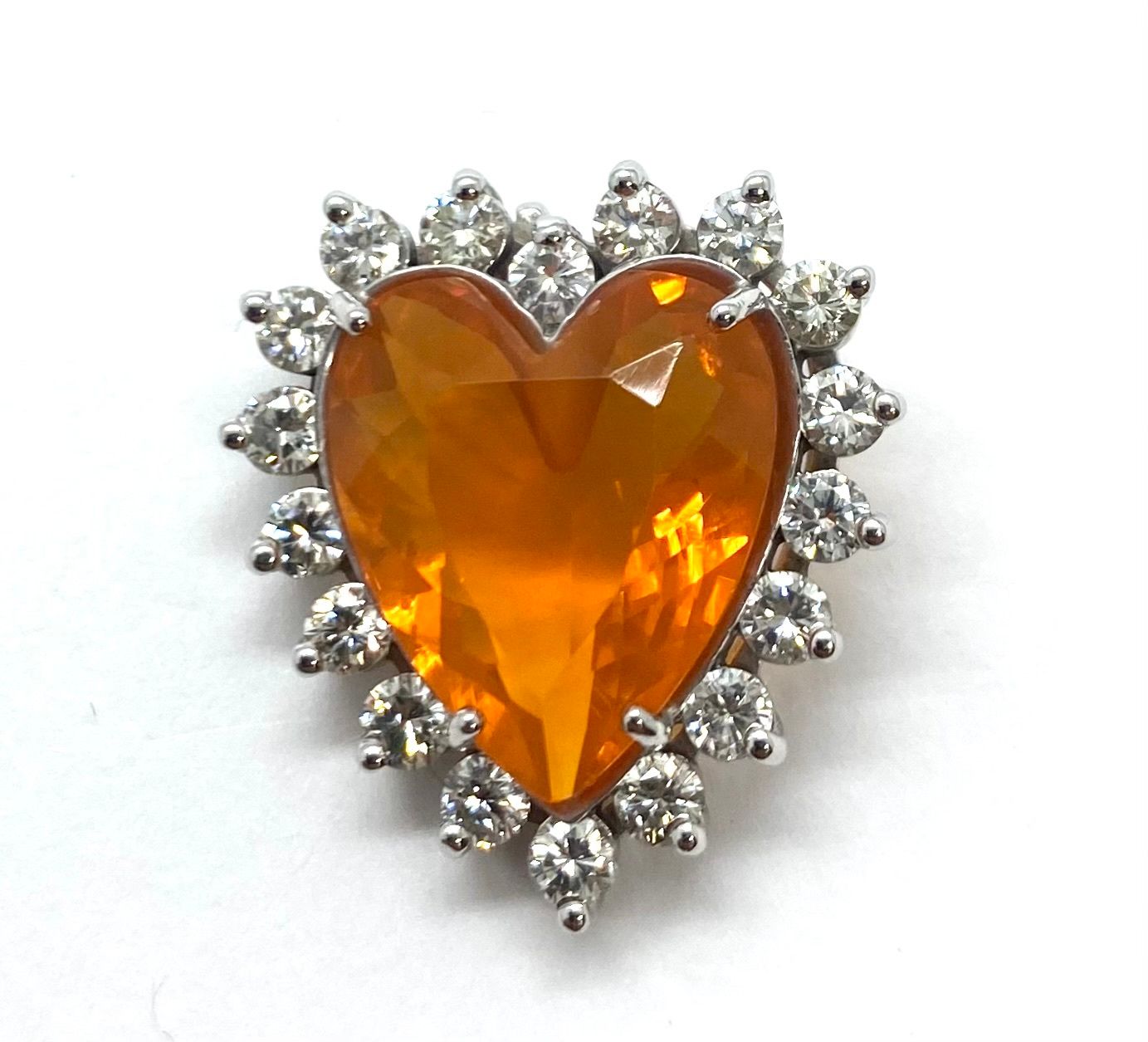Mexican Fire Opal and Diamond Heart Pendant