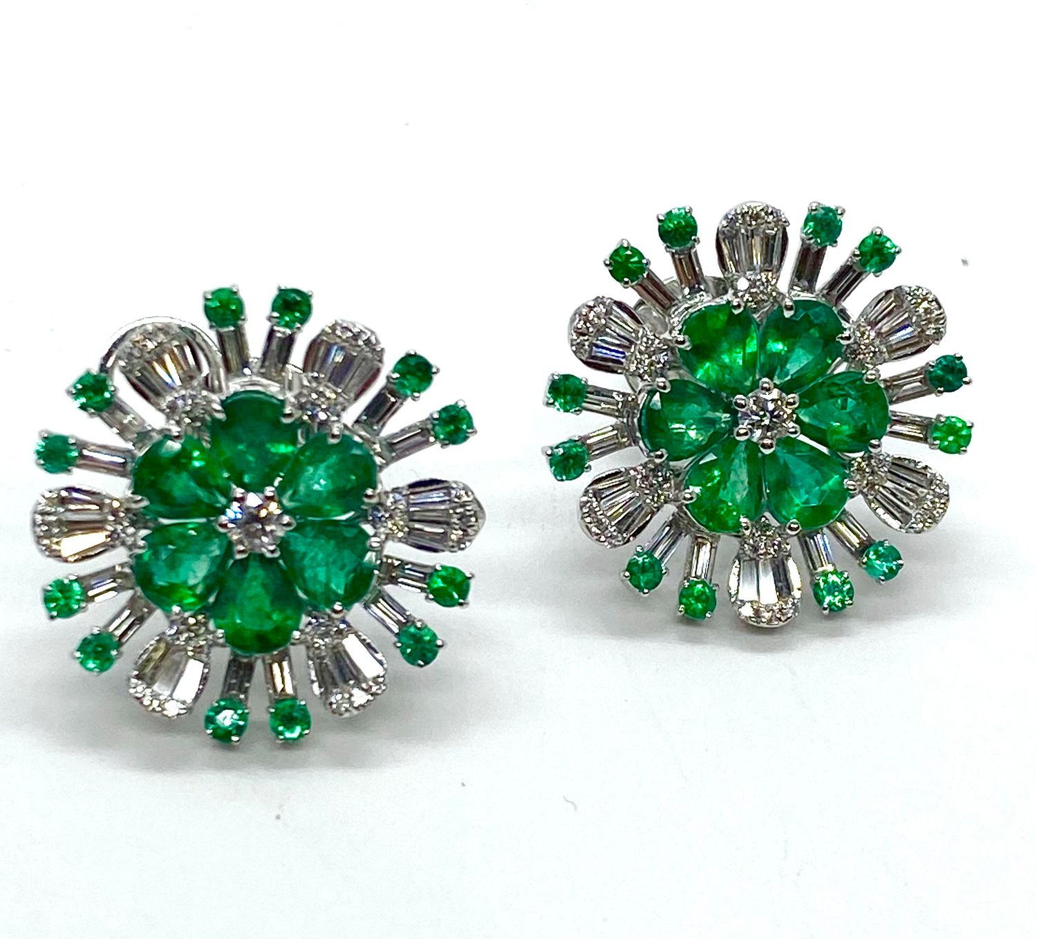 Emerald and Diamond Flower Earrings