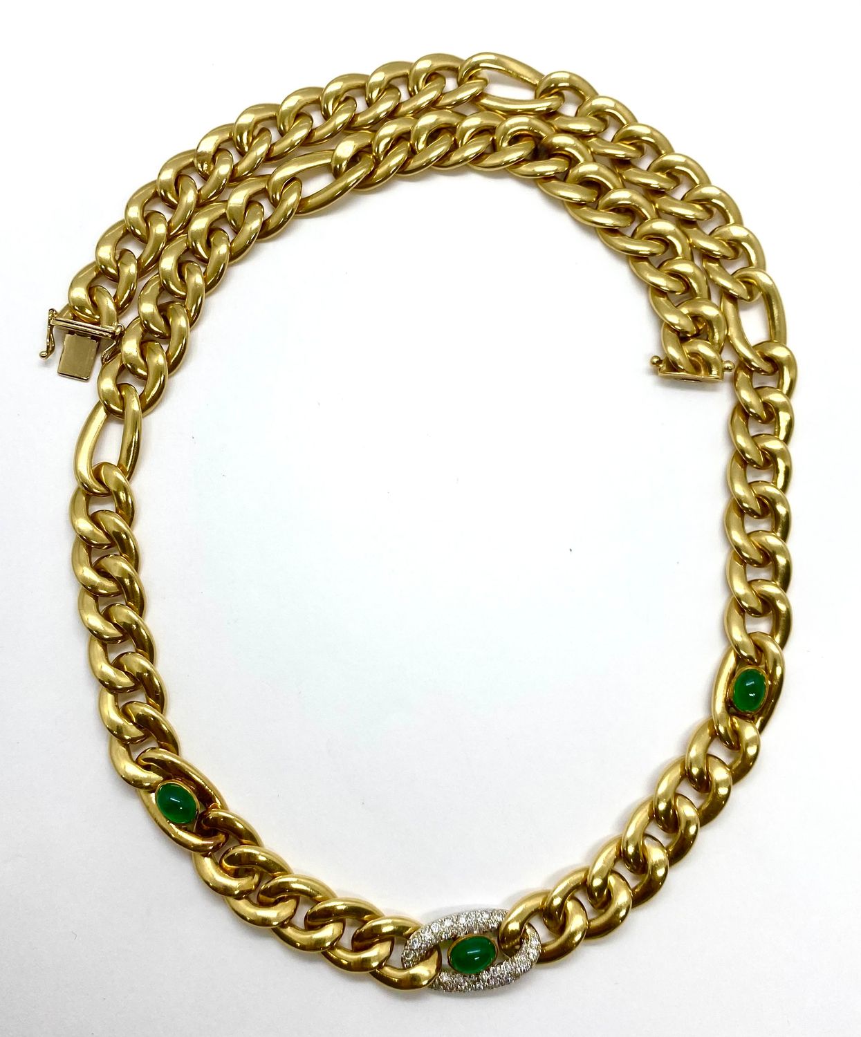 Solid Gold Emerald and Diamond Necklace