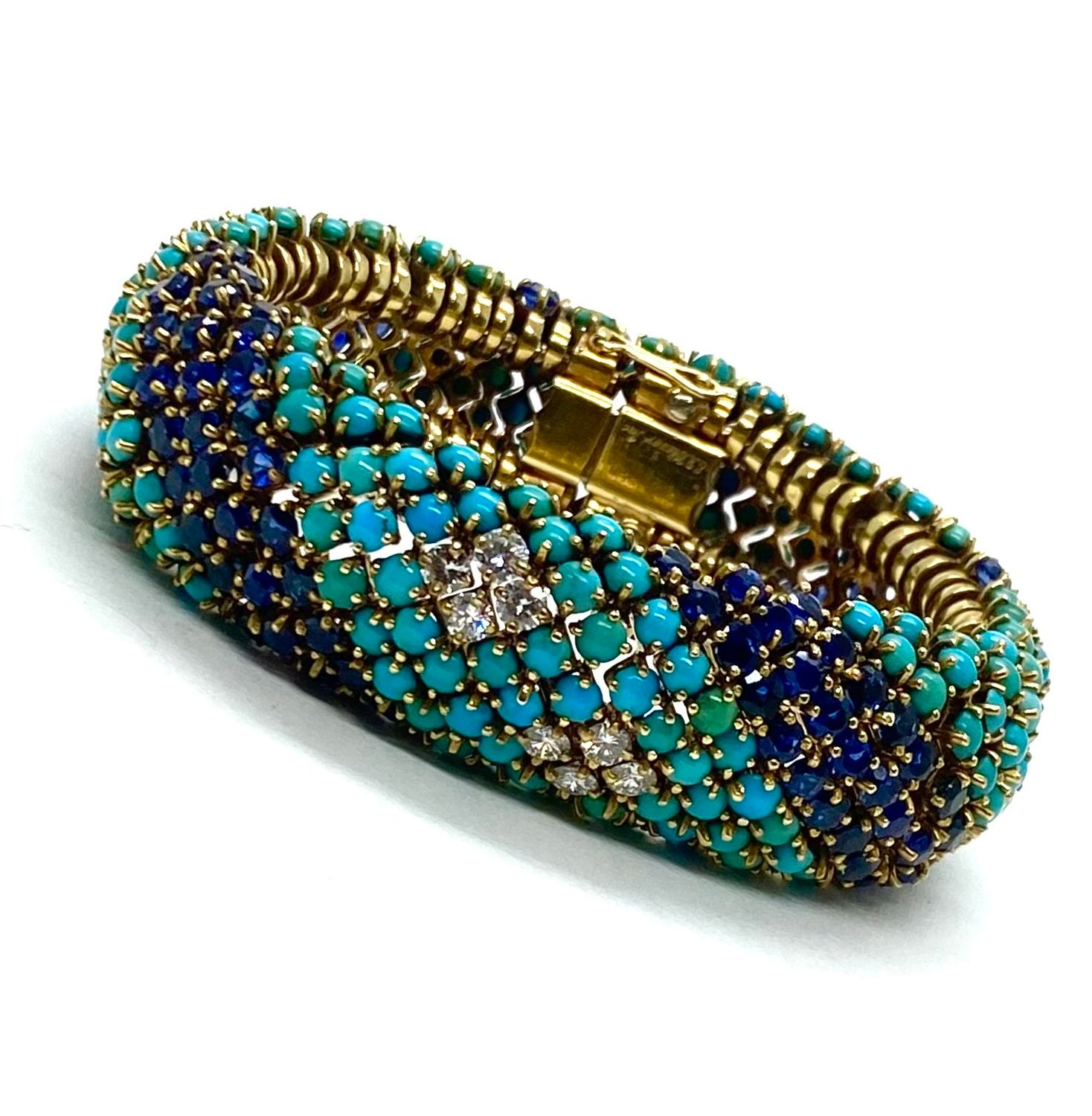 Mid Century Designer Turquoise, Sapphire & Diamond Bracelet