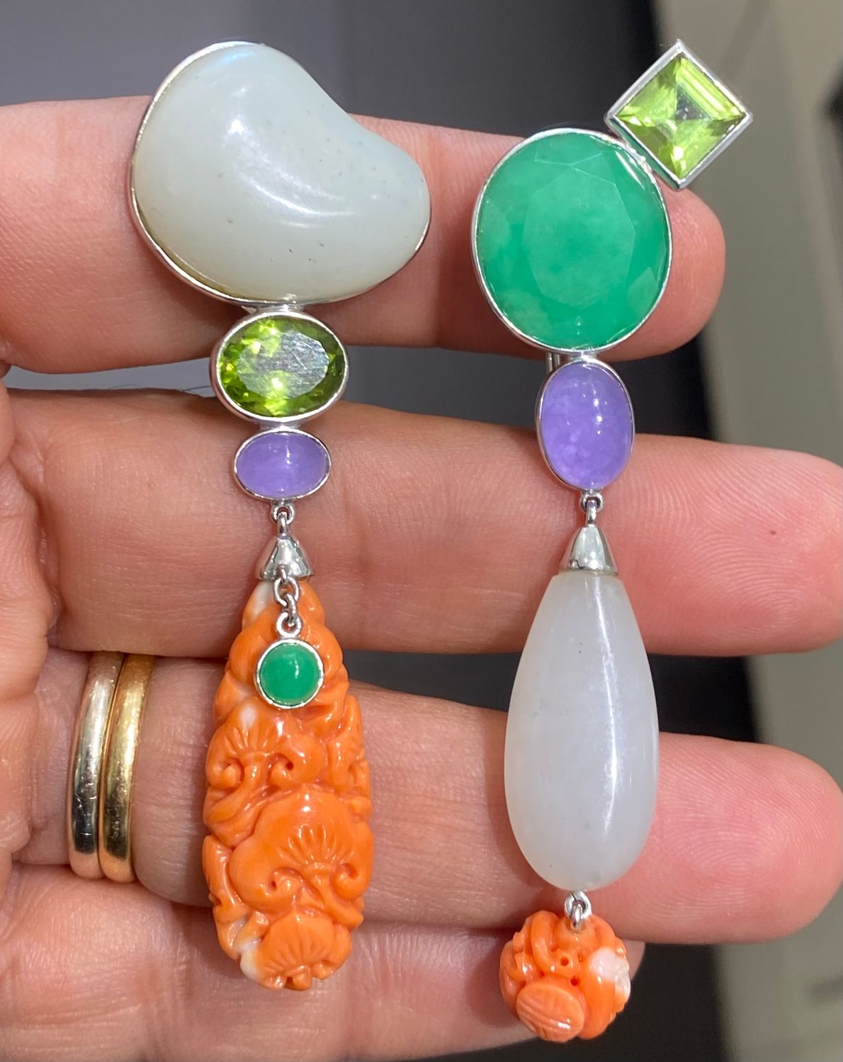 Kai-Yin Lo Jade, Peridot & Coral Earrings