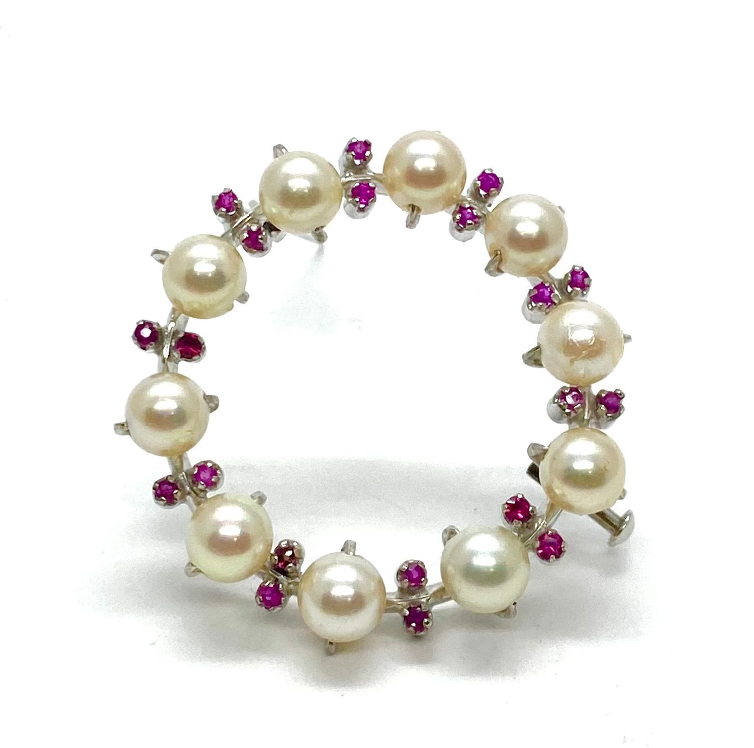 Estate Pearl and Ruby Pin Brooch