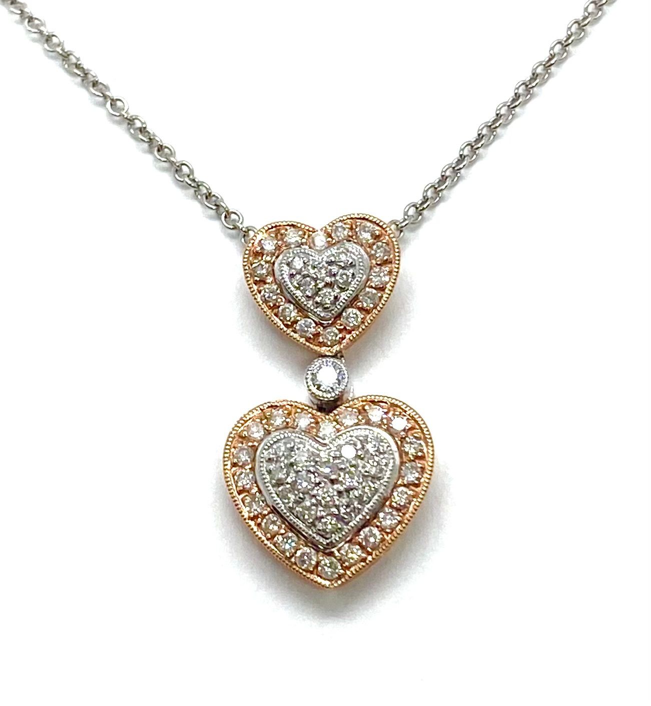 Estate White and Gold Diamond Heart Necklace Pendant